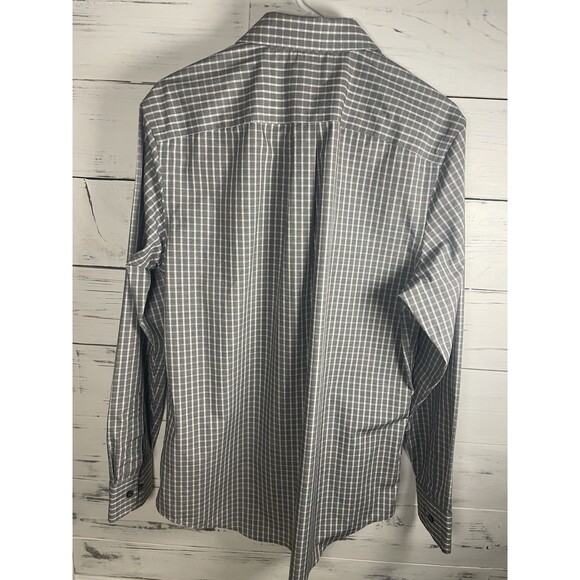 BANANA REPUBLIC shirt Men's Medium 15-15.5 Grey Plaid button up long sleeve - Picture 3 of 3